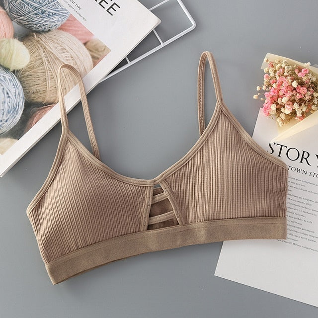 Soutien-gorge bohème beige rembourré et sans attache