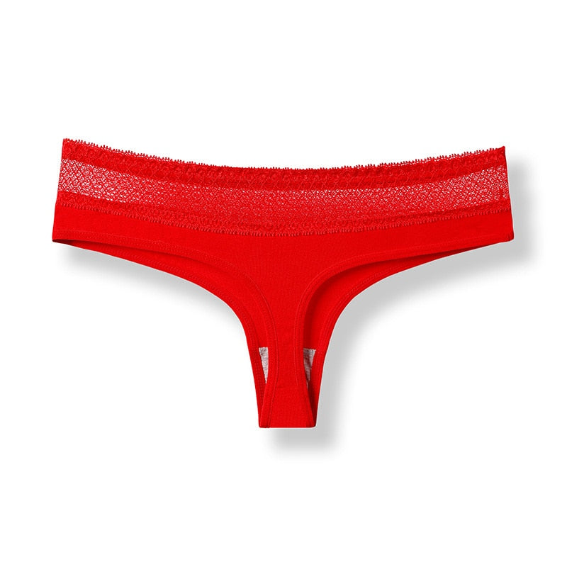 Tanga coton et dentelle rouge