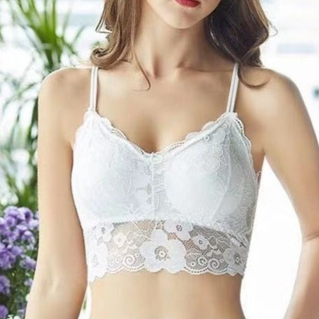 Bralette chic à fleurs sans attache en dentelle blanche