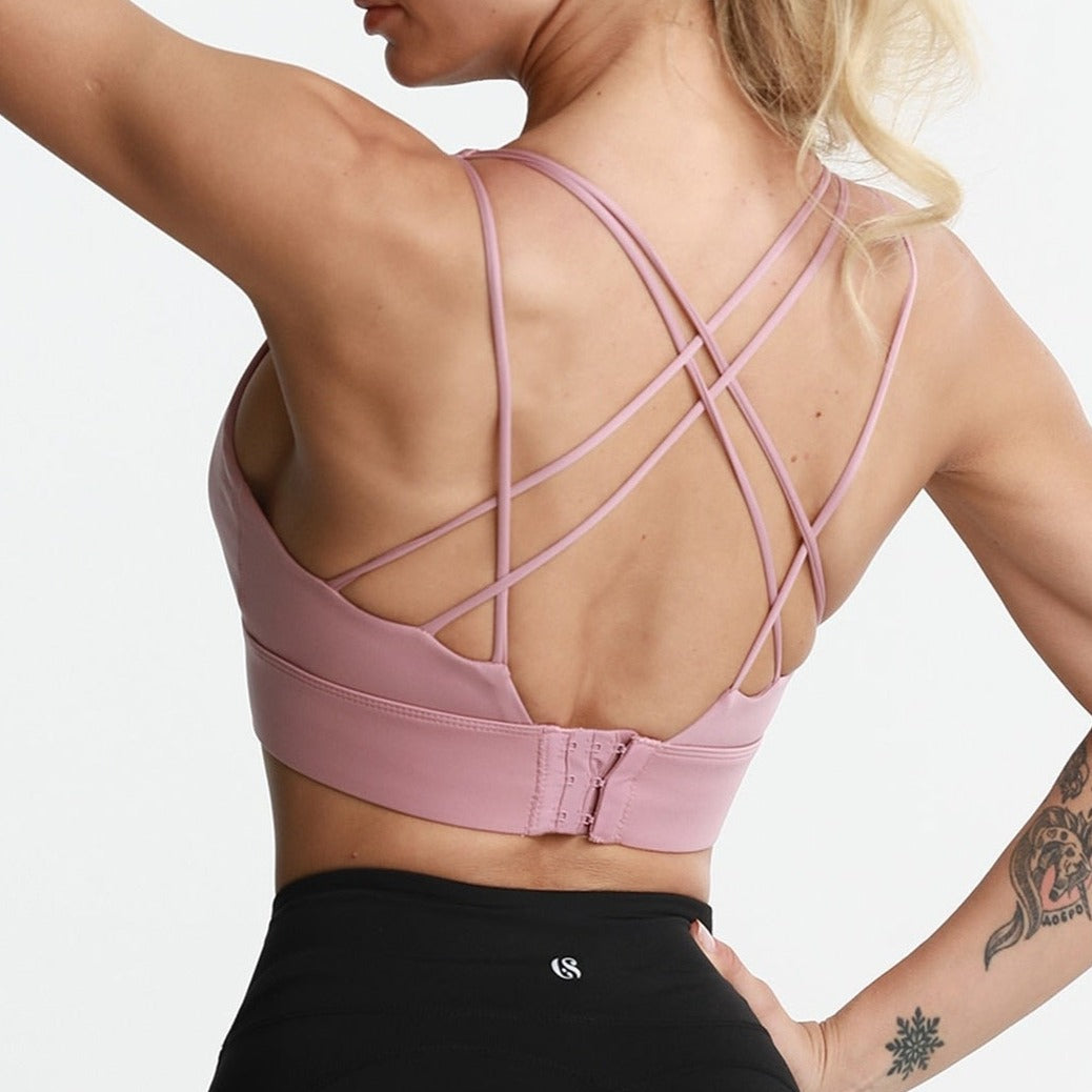 Brassière sport push up rose à dos croisé