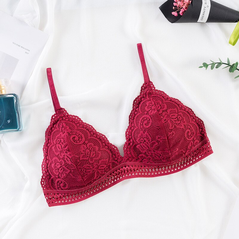 Soutien-gorge triangle floral rouge sans armature