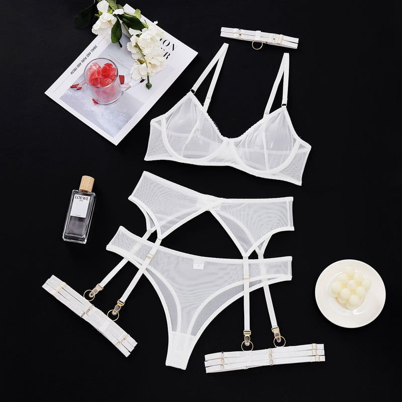 Ensemble de lingerie érotique 4 pièces blanc watsunder