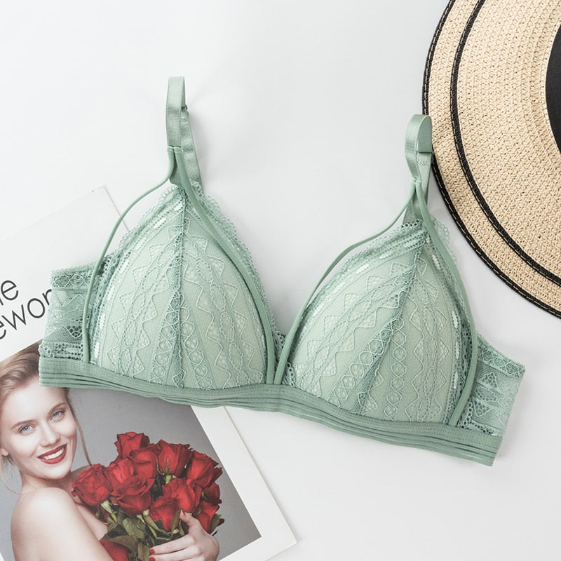 Soutien-gorge sexy vert à lanières, sans armature