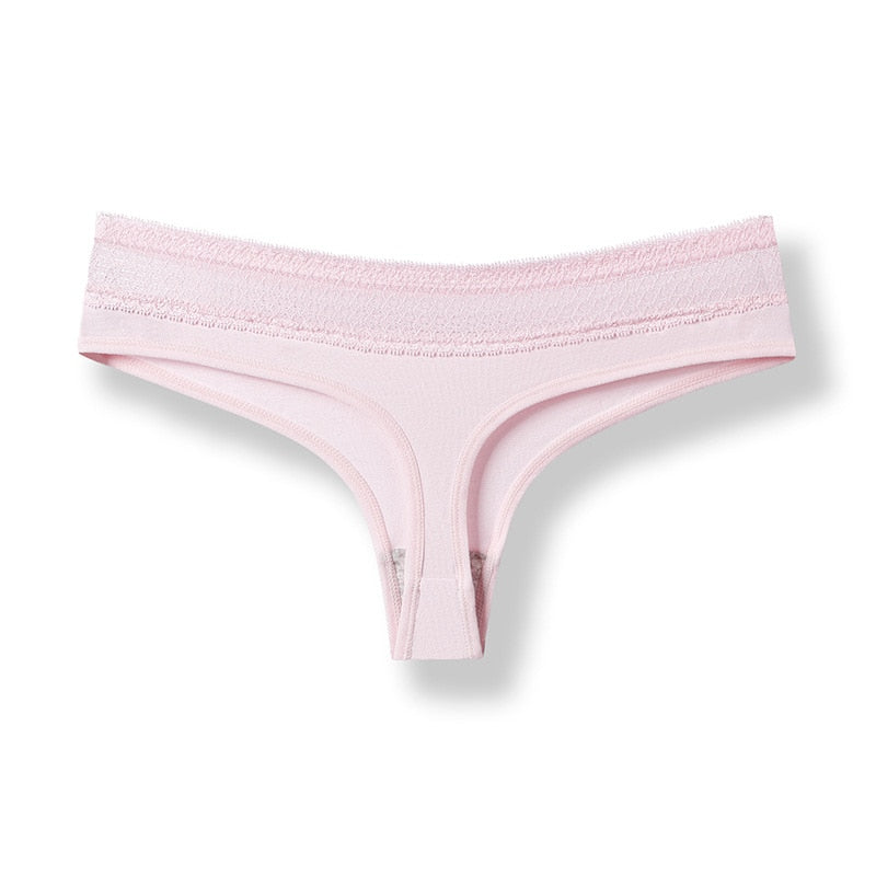 Tanga coton et dentelle rose