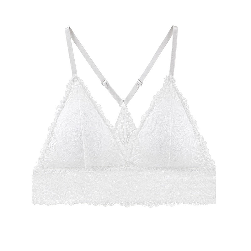 Bralette rembourrée en dentelle avec dos croisé couleur blanche