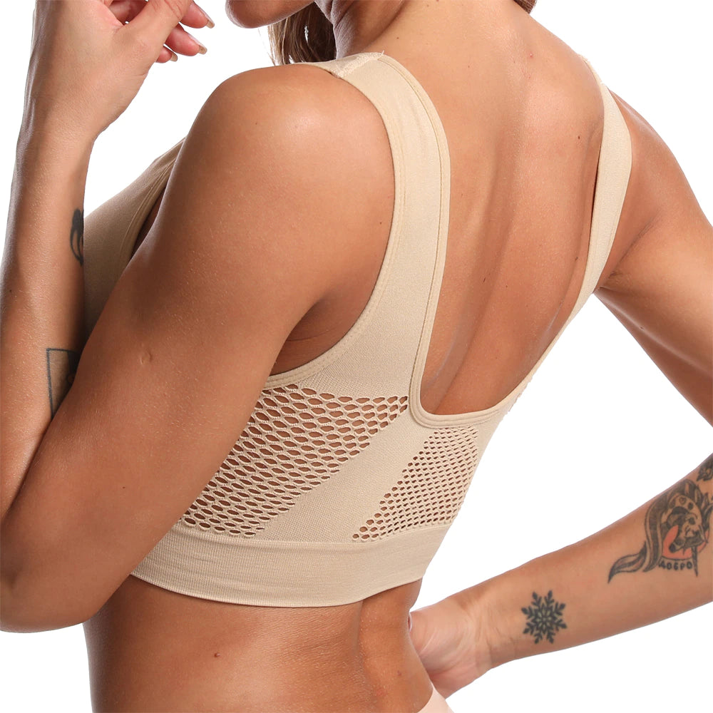 Crop top de sport rembourré beige pour femme