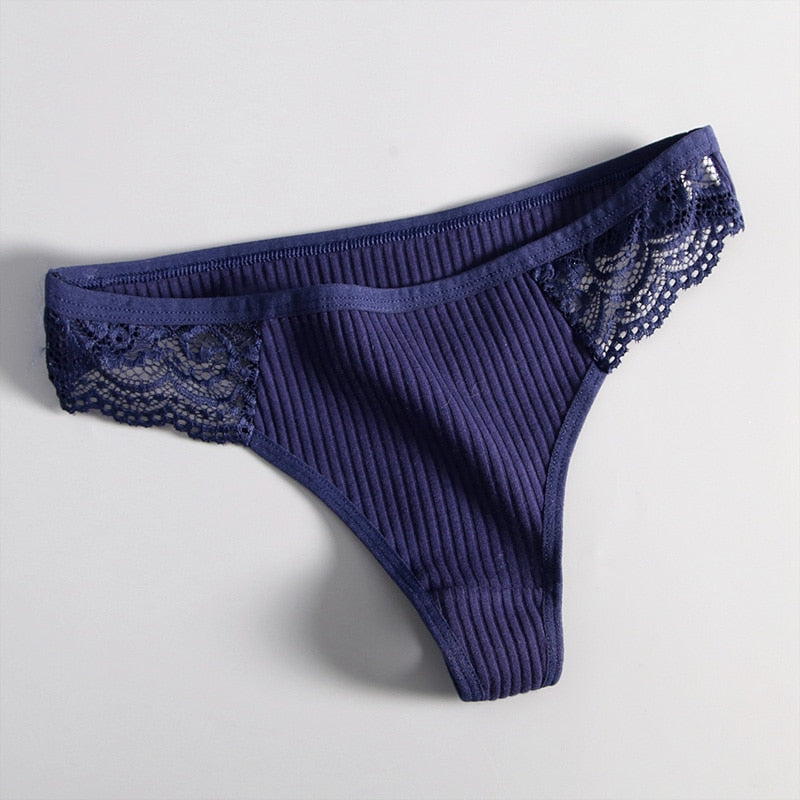 String coton et dentelle bleue, sous-vêtement coquin