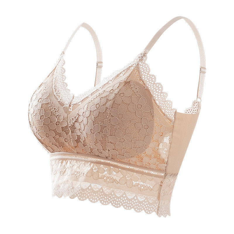 Bralette rembourrée en dentelle beige, lingerie chic watsunder