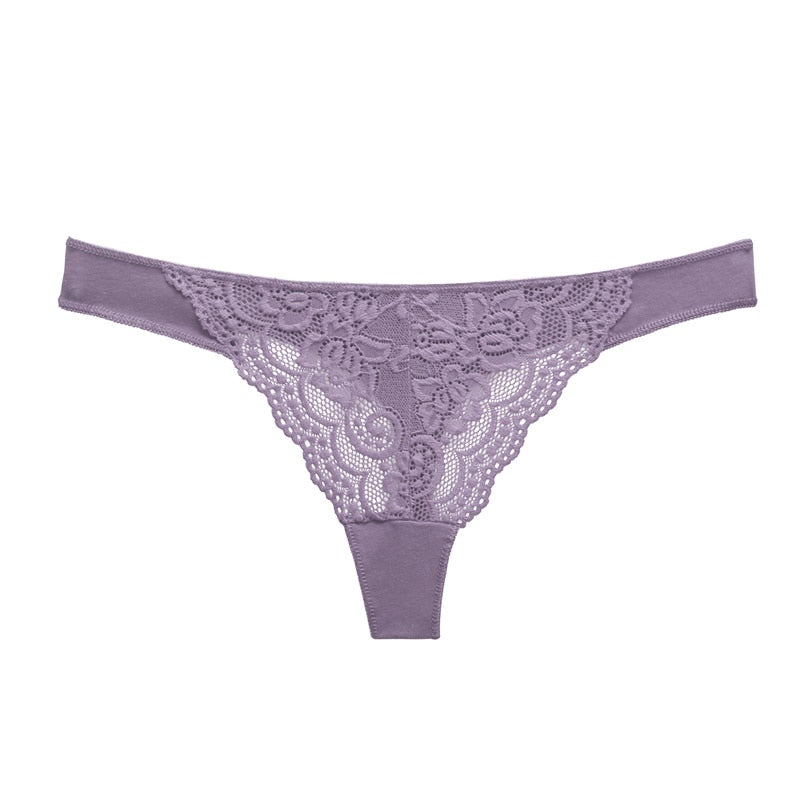 String sexy en dentelle et guipure mauve