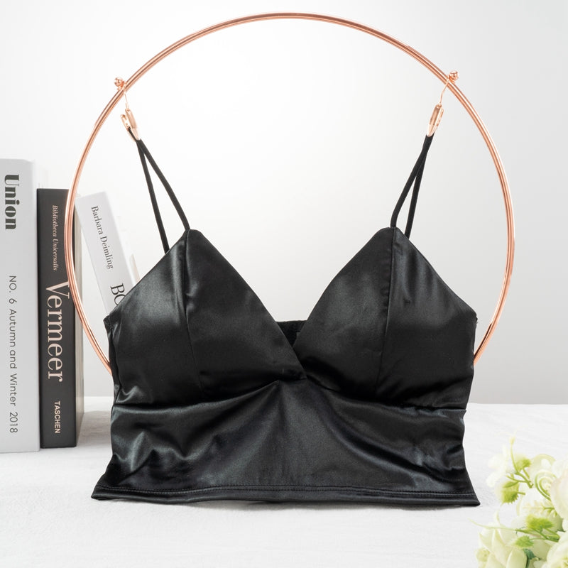 Bustier top luxe noir satin à bretelles fines