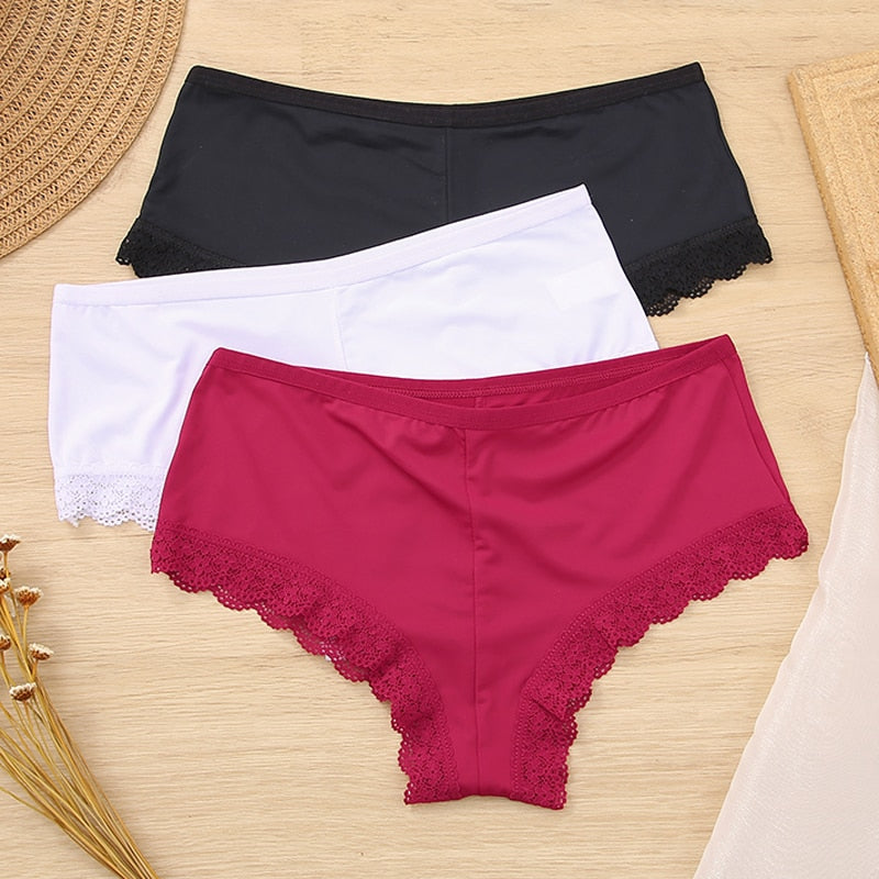 Lot de 3 shortys pour femme, noir, blanc et rouge