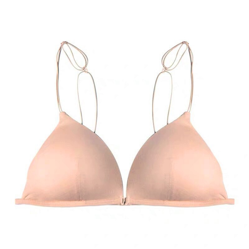 Soutien-gorge triangle attache avant, sous-vêtement rose avec des bretelles fines