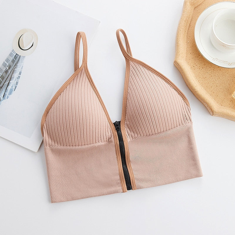 Brassière rose à ouverture avant, style ampliforme et fermeture éclair