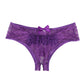 Tanga ouvert en dentelle, sous-vêtement érotique violet