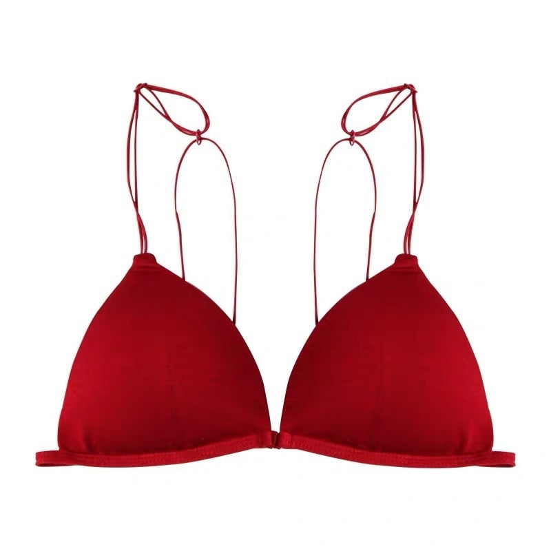 Soutien-gorge triangle rouge attache avant, lingerie sexy pour femme