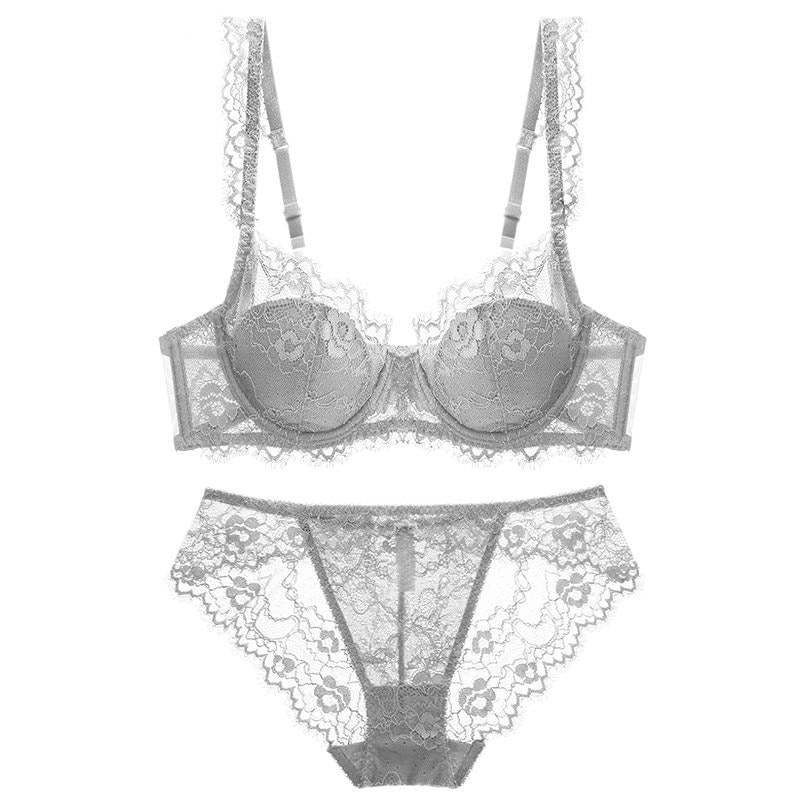 Ensemble soutien-gorge et slip dentelle gris