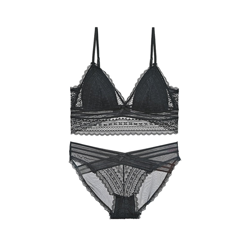 Ensemble de lingerie bralette et culotte sexy chic noir watsunder