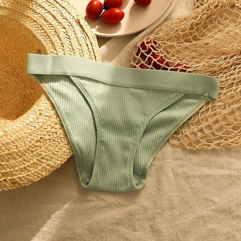 Slip en coton taille basse pour femme vert