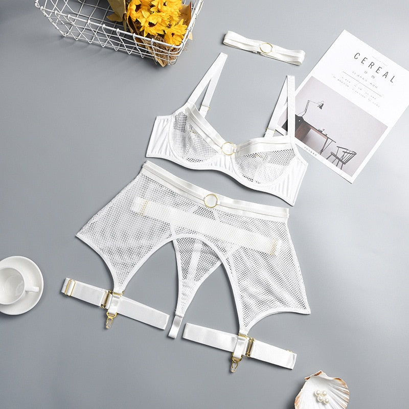 Petite tenue érotique push up et porte-jarretelles blanche watsunder