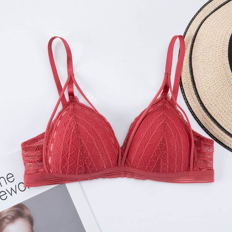 Soutien-gorge sexy rouge à lanières, lingerie sans armature