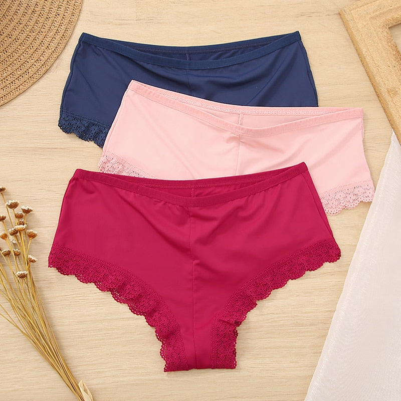 Lot de 3 shortys pour femme, bleu, rose et rouge