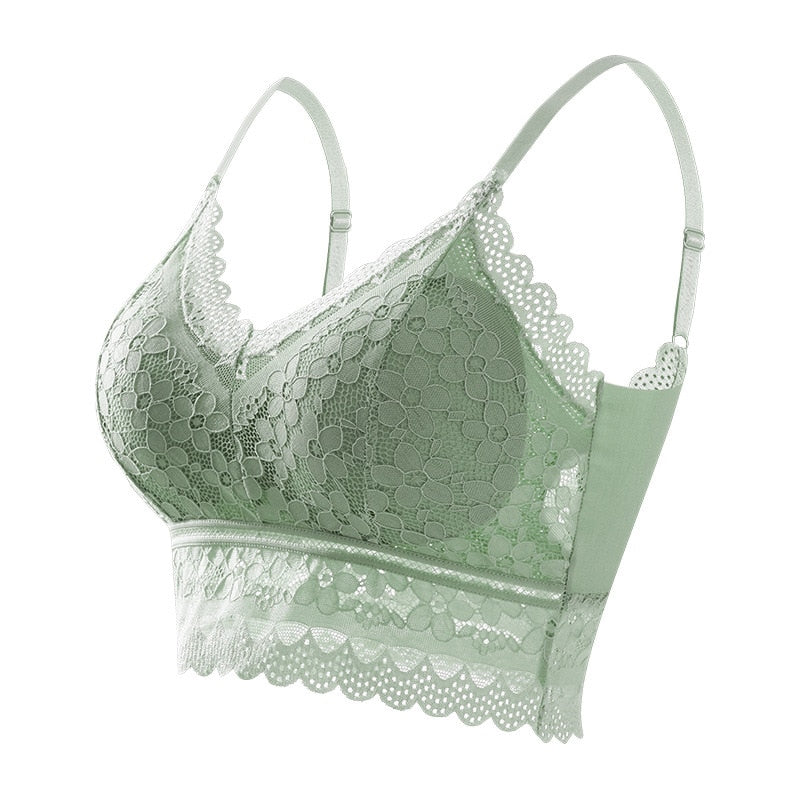 Bralette ampliforme en dentelle florale verte