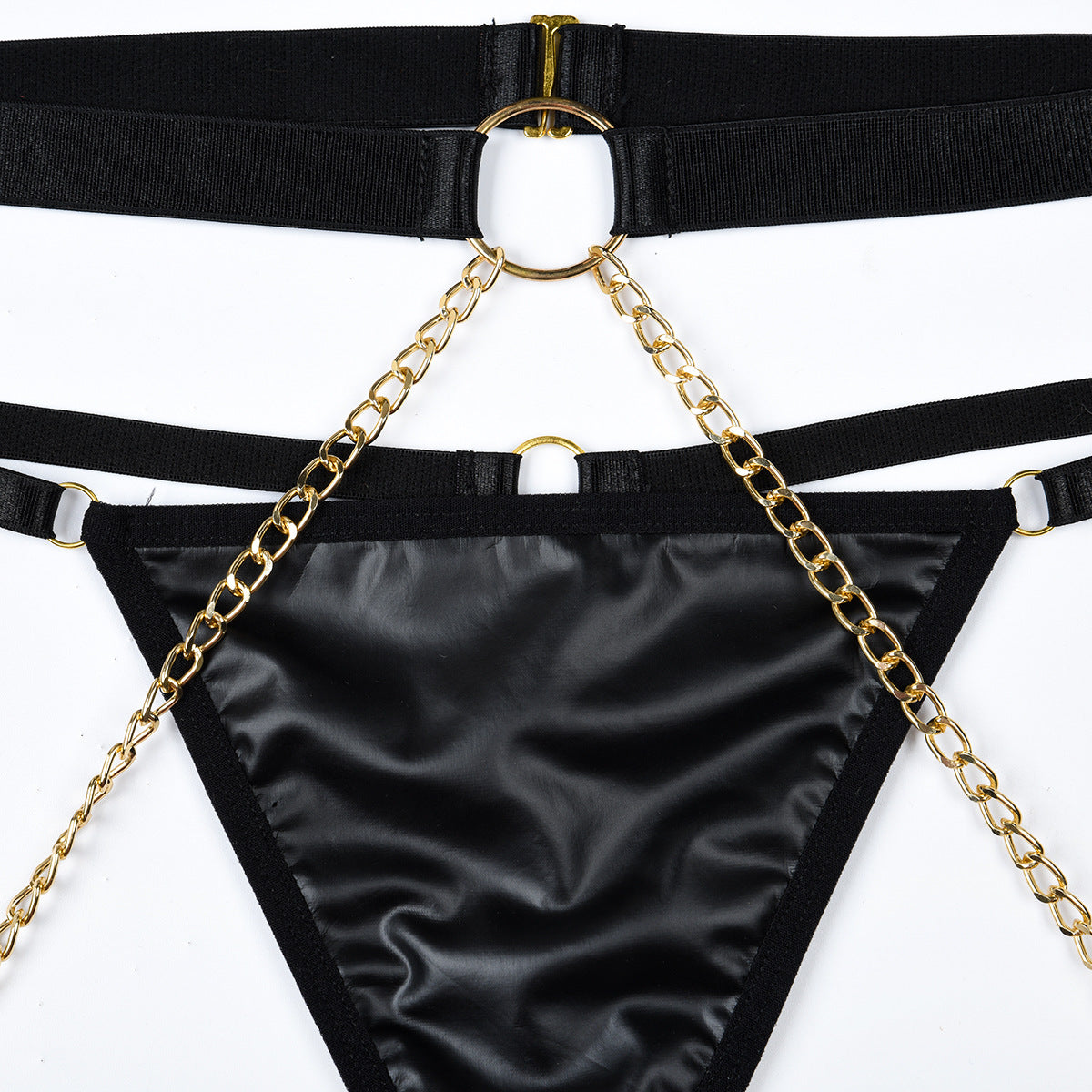 Leather effect bondage lingerie set