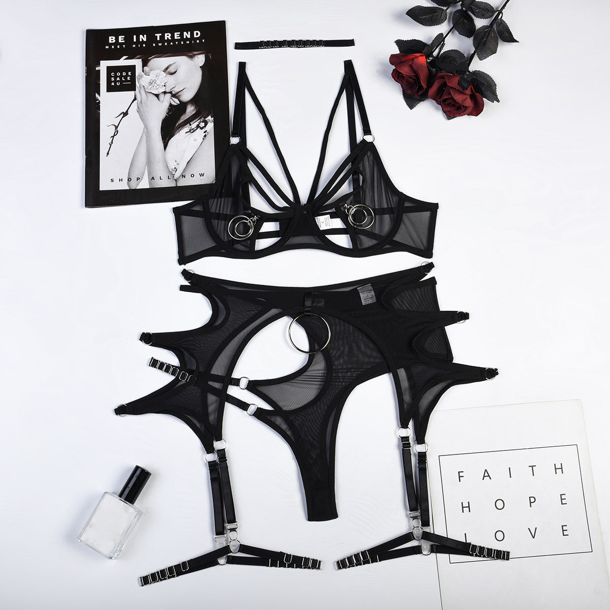 Black bondage lingerie with rings