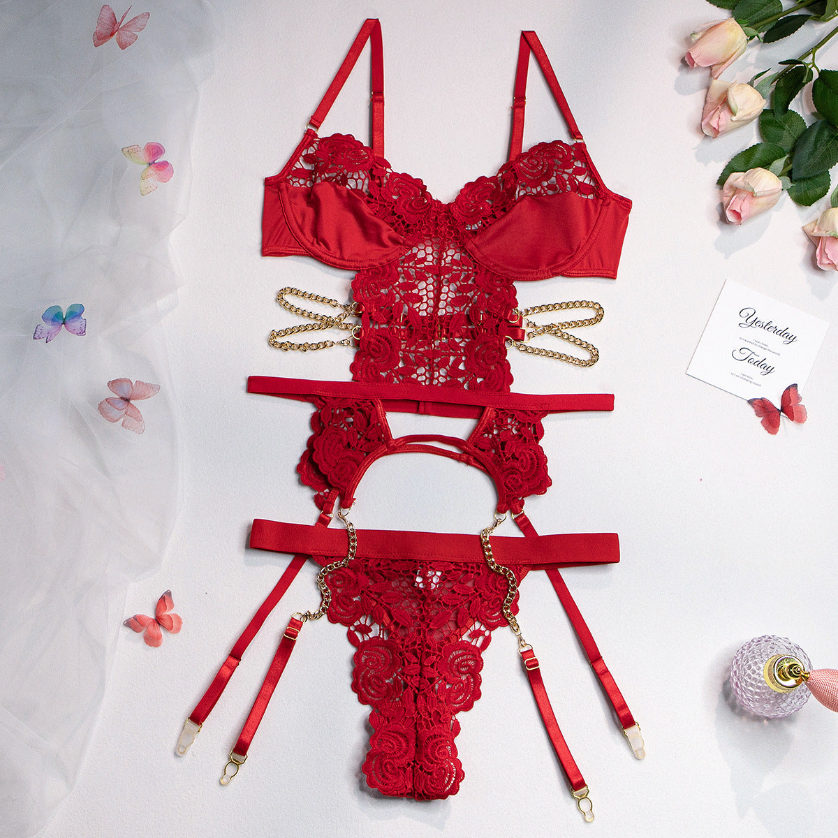 Besticktes Dessous-Set